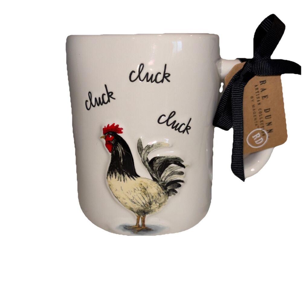 Rae Dunn Rooster Cluck Cluck Cluck Coffee Mug Farmhouse NEW